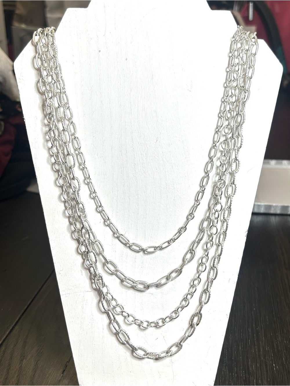 Jessica Simpson Urban Glam Silver Tone Tiered Multi Layer Chain Link Necklace